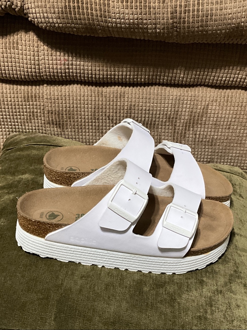 Papillio White Double-Buckle Platform Slide Sandals - Picture 4 of 12